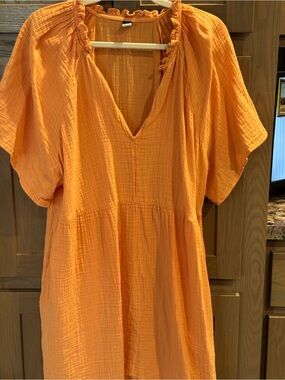 Old Navy Orange V-Neck Peasant Dress
